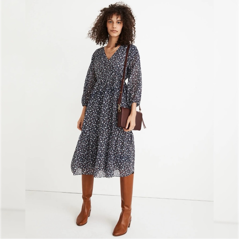 Madewell Navy Floral Midi Dress